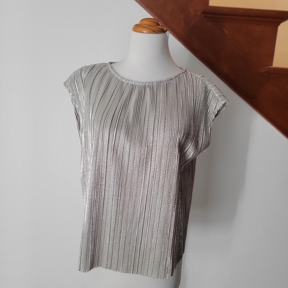 Evereve Tops - Evereve mia plisse top ribbed pleated silver cap sleeve Size S New